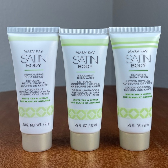 Mary Kay Other - Mary Kay Satin Hands White Tea Citrus Travel Size Set Wash Scrub Lotion.75oz NEW